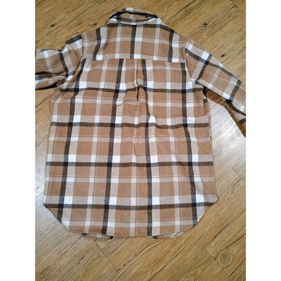 Time And Tru Jacket Womens 3XL Tan White Plaid Shacket Flap Pockets Button Up - Picture 7 of 7